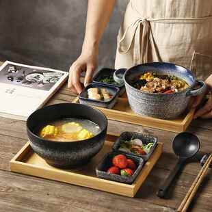 创盘意餐具一人食家用式陶瓷拉面碗碗汤餐厅面F76HHT9T碗带托子碗