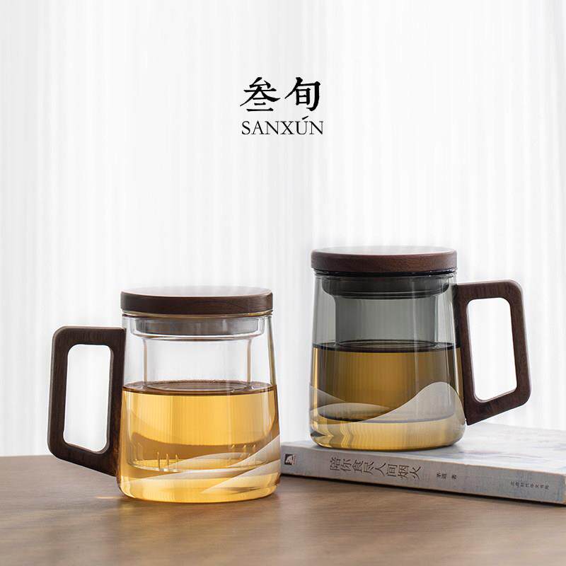 叁旬无争玻璃茶杯泡茶杯茶水分离喝茶水杯带盖子过滤办公室杯子高