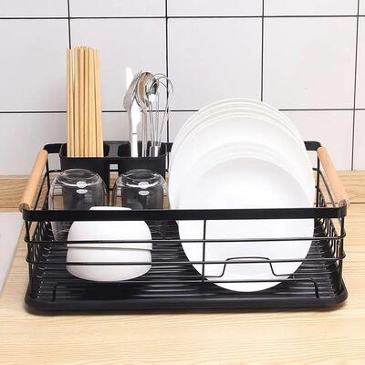 Home Drying Rack Dish Drainer With Drainboard Light Duty Bla