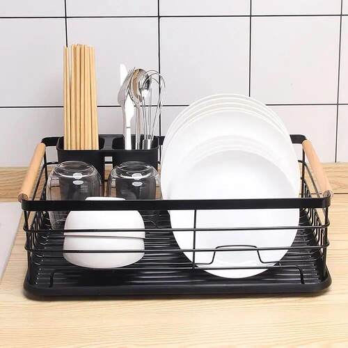 Home Drying Rack Dish Drainer With Drainboard Light Duty Bla
