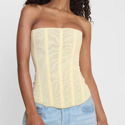 Women's Strapless Bustier Corset Back Zip Mesh Boned Bodysha