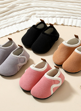 秋冬加绒款男女成人袜套室内鞋软底地板包跟宝宝儿童鞋家居棉拖鞋