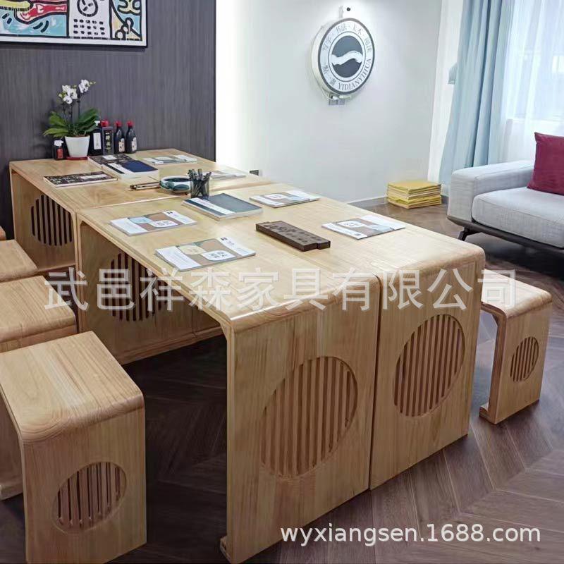 桌写字中式课桌椅书法木色桌琴桌椅简约学生实木原培训板式桌新图片