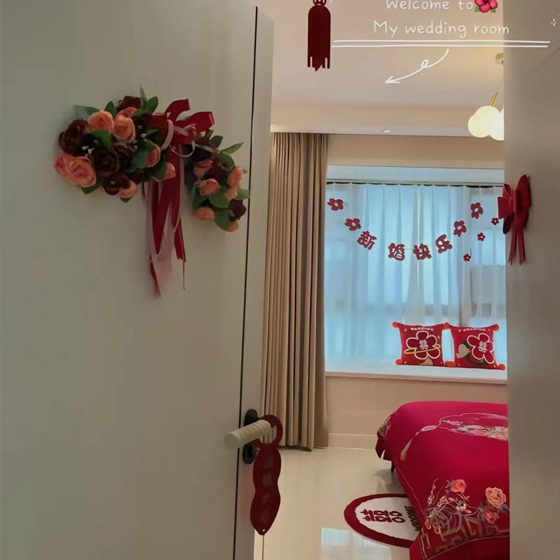 彷真花花环门饰门门花玫瑰结婚婚房爱婚礼布PDJ置楣婚庆挂装饰心