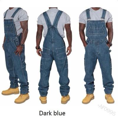 Mens Denim Overalls Loose Fit Jumpsuit with Pockets Punk