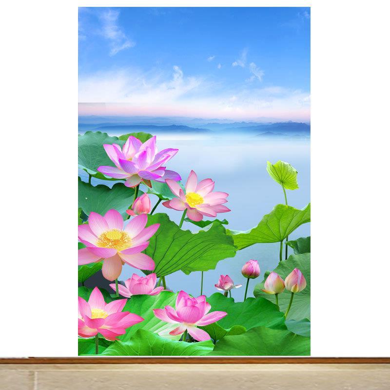 竖版荷花荷叶吉祥如意装饰画莲花美景海报贴纸画客厅卧室背景墙画图片