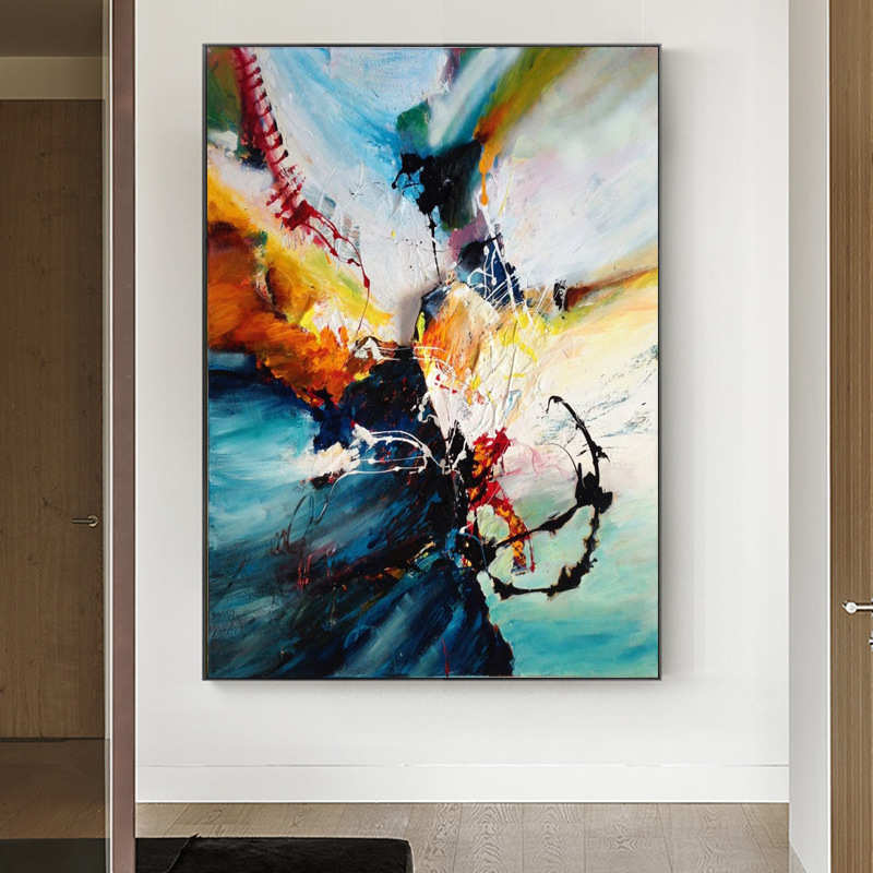 油画手绘黑白赵无极抽象画现代客厅沙发背景墙玄关装饰画走廊挂画