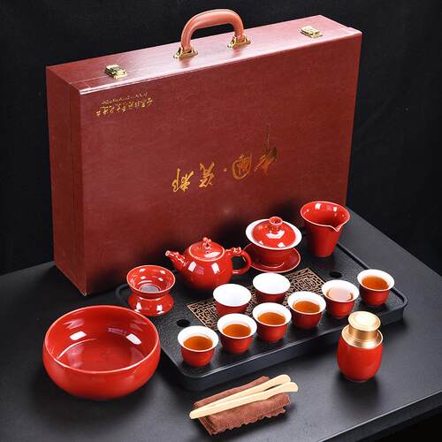 高档夫霁蓝功茶具套装家客厅简约陶瓷办公室茶会客泡茶壶整套杯盖