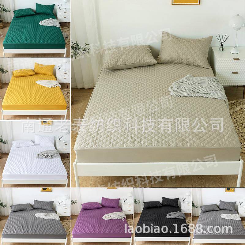 跨境亚马逊卖夹棉纯色防水床笠隔脏席梦思保护套床罩床垫套外贸款