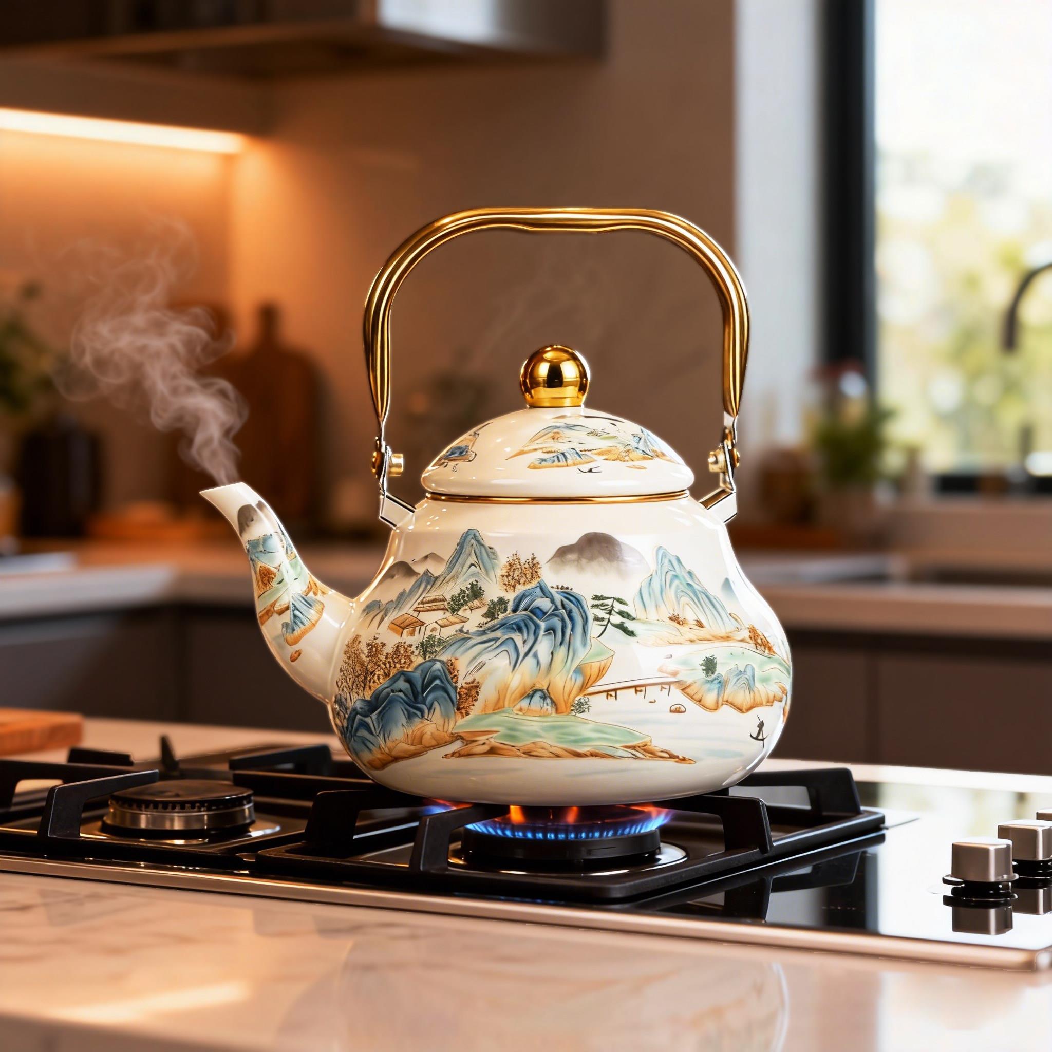 中国风搪瓷凉水壶珐琅瓷茶壶家用烧水壶电磁炉燃气灶用加厚搪瓷壶