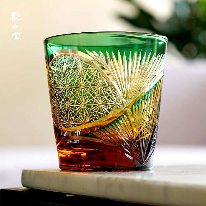 观山堂手工水晶玻璃杯结婚礼物杯子 日式江户切子个性威士忌酒杯