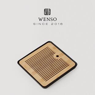 闻说|黑砂粗陶简约茶盘 原竹陶瓷双层干泡台家用蓄水小茶台