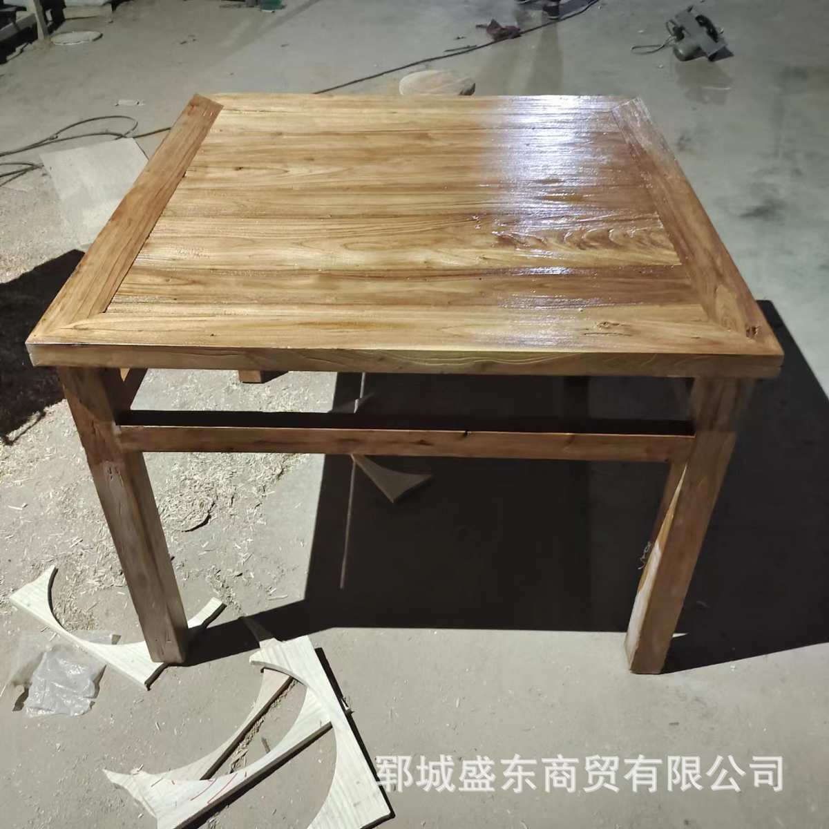 老榆木餐桌家用饭店用老榆木实木四方桌套装组合复古做旧风实木桌