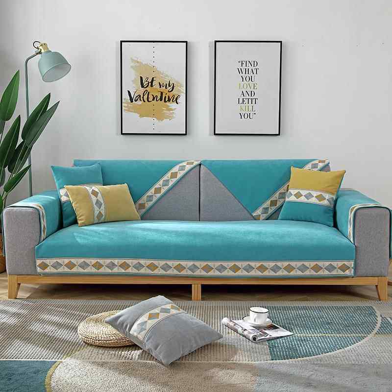 高档北简欧沙发四通用现代约客厅高档季雪尼尔垫皮沙发套罩巾防滑