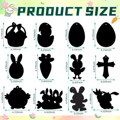 12pcs Easter Magic Scratch Paint Easter Eggs Crafts DIY for