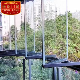 双扇折叠无框阳台窗封窗户创开 式厨房隔断玻璃窗客厅落地门窗