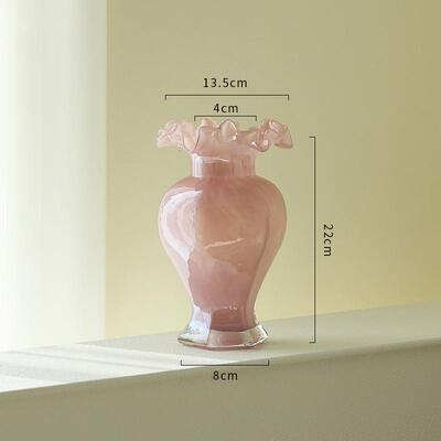 高档nAu璃furains风格粉红色芬顿玻花瓶玻璃插客厅花法国装饰饰品