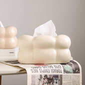 轻奢奶油风陶瓷纸巾盒创意高级家用餐桌抽纸盒客厅茶几摆件装 饰品