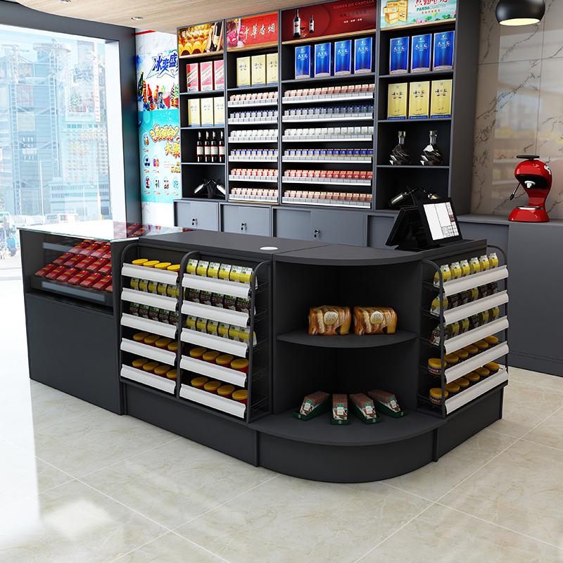 超市收银台烟酒柜组合灰色简约小型店铺转角岩板便利店烟柜台烟柜