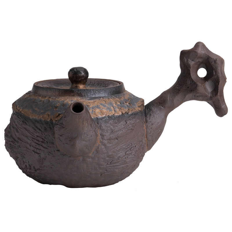 德化陶瓷茶壶中式复古粗陶鎏金侧把壶 功夫茶具泡茶壶泡茶器单壶