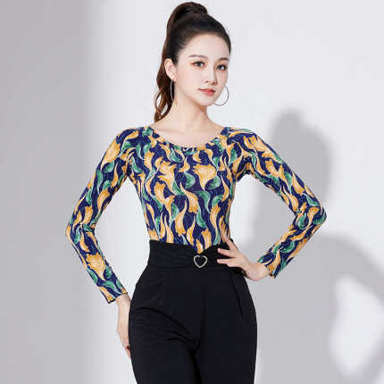 拉丁服装女上衣秋冬新款舞蹈练功服长袖摩登舞跳舞衣服交谊舞上装