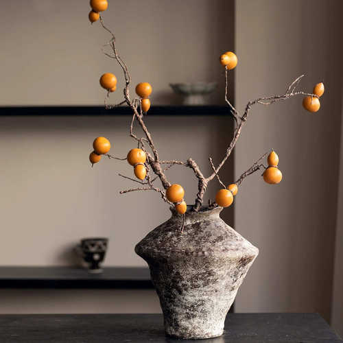 新中式纯手工粗陶陶瓷花瓶侘寂插花水培花盆客厅玄关禅意摆件画壁