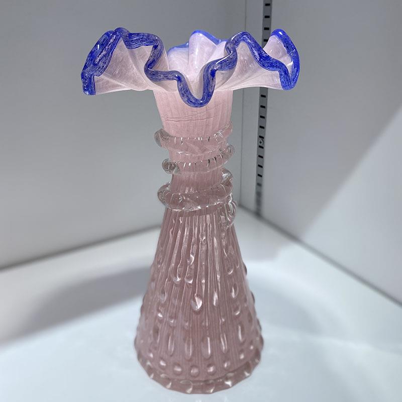 法式花边舞裙琉璃花瓶中古芬顿粉色橙色绝美摆件高颜值软装花器小