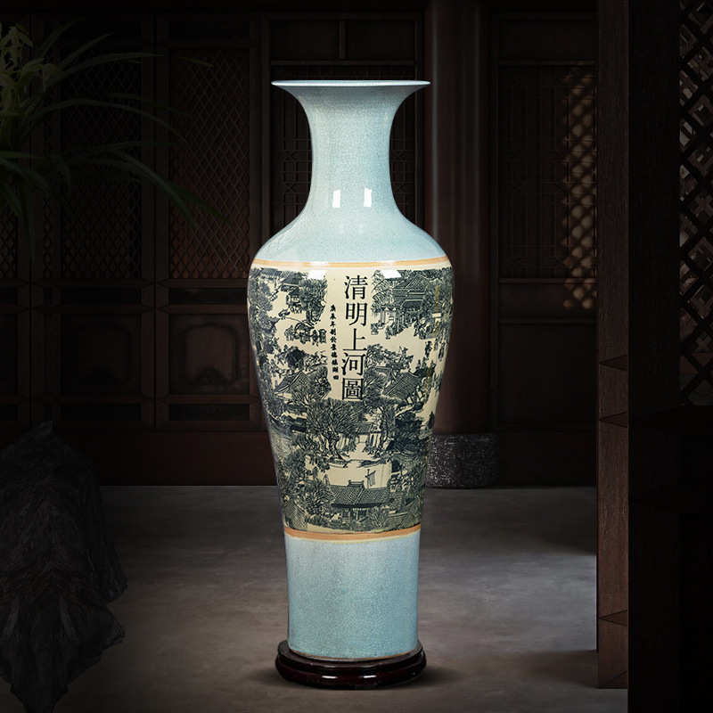 景德镇陶瓷清明上河图落地大花瓶酒店客厅装饰品摆件乔迁开业礼品