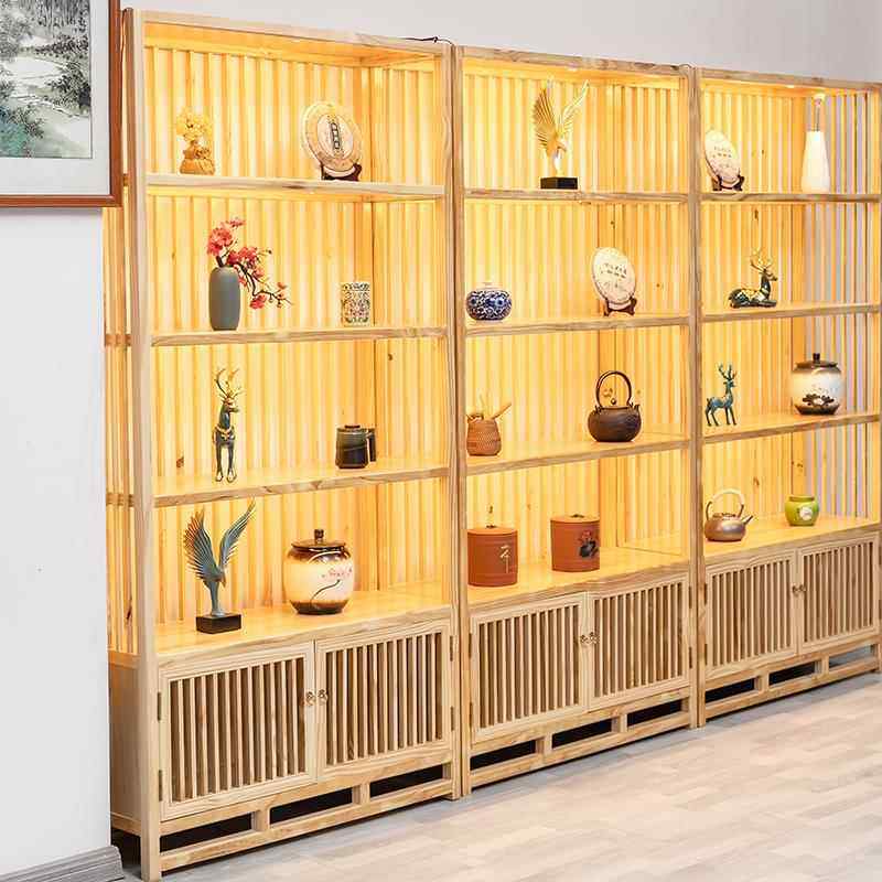 博古架实木新中式现代简约茶叶店收纳柜置物架子展示架摆件多宝阁