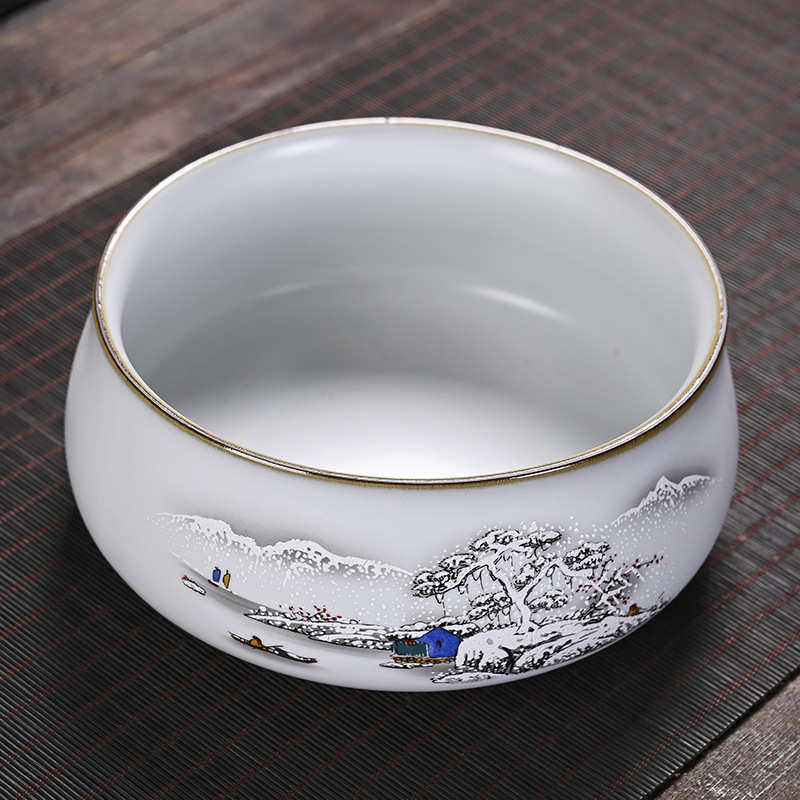 月白汝窑雪景茶洗陶瓷家用笔洗茶具配件水洗水盂洗茶碗器开片可养,餐饮具,茶具礼盒,淘宝优惠券,粉丝福利购,淘宝优惠卷