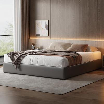 意式极简无床头床酒店无靠背榻榻米落地床架子储物实木主卧齐边床