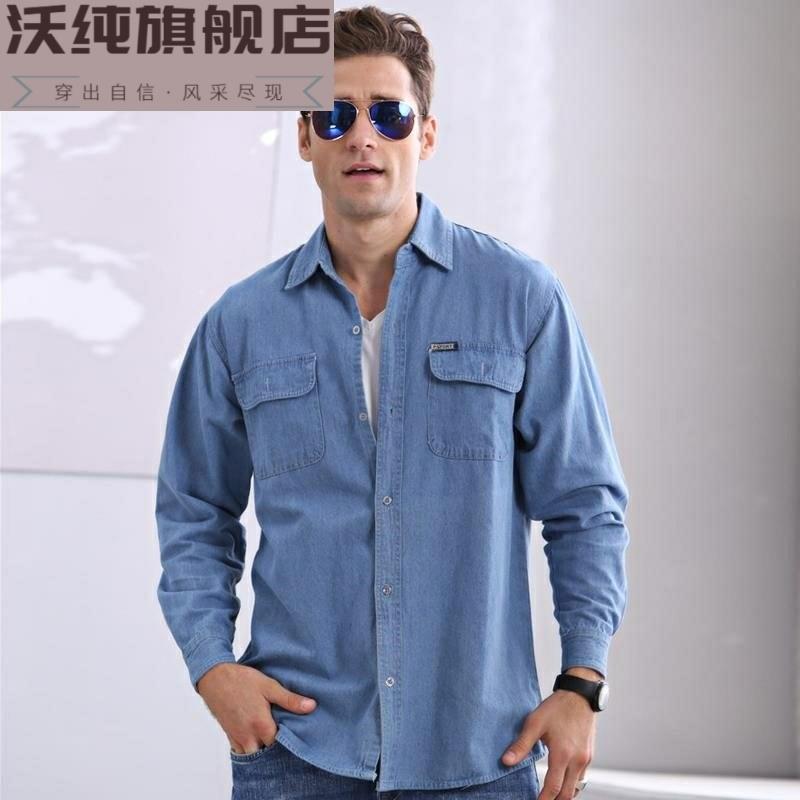 秋季男土衬衫修身长袖大码牛子褂衬衣韩版牛仔寸衫男长袖薄款外z图片