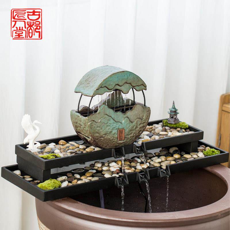 古都简约现代客厅庭院石槽鱼池鱼缸微景观造景流水器摆件装饰配件
