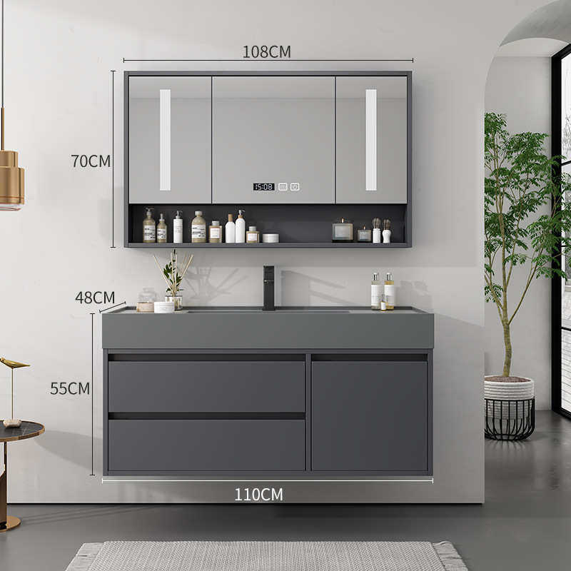 轻奢实木浴室柜组合套装落地款洗漱台盆智能洗手洗脸卫生间洗漱台