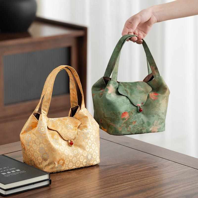 织锦便携茶事包茶具收纳包新中式布袋加厚夹棉手提包茶器旅行包