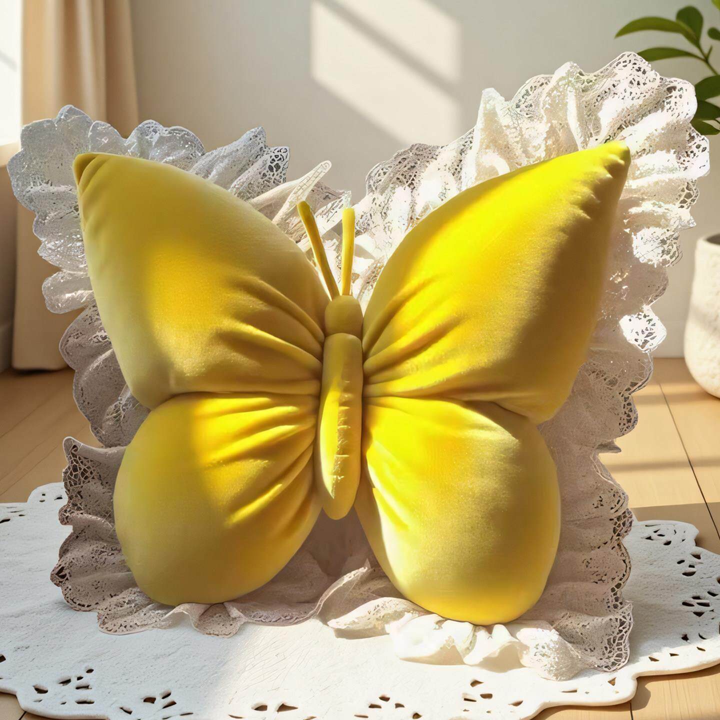 现代简约沙发抱枕客厅床头靠垫可爱蝴蝶结背靠蕾丝边舒适透气靠枕