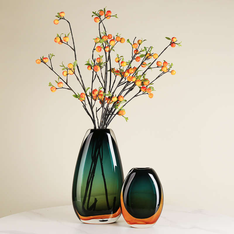 玄关插花摆件轻软装饰品水养样板房简约现代玻璃花瓶餐桌装奢琉璃
