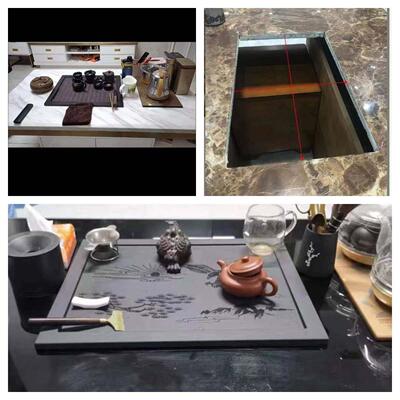 49*39大理石玻璃茶几配件嵌入式47*37空位岩板茶桌漏水金盖板茶盘