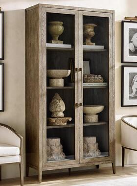 美式实木书柜法式复古酒柜RH双门储物柜客厅书房展示柜家具