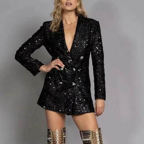 Suit jacket, double black shiny long top