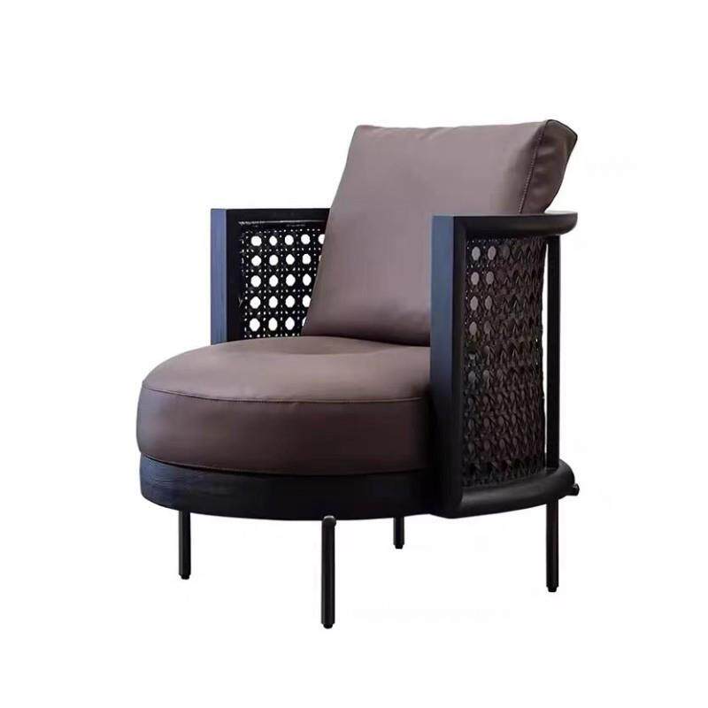 中古风沙发椅白腊木编藤家用客厅商务样板房会客洽谈休闲椅