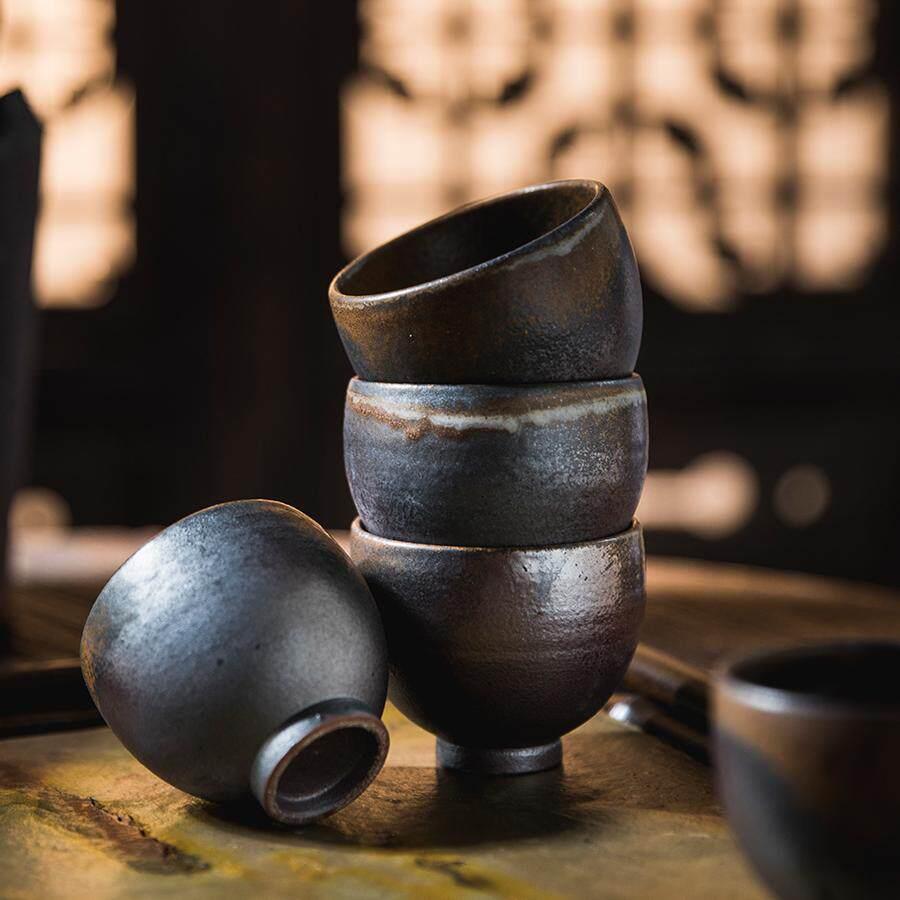 六合堂日式覆古柴窑茶杯陶瓷主人杯家用小号单杯手工拉胚自然落灰