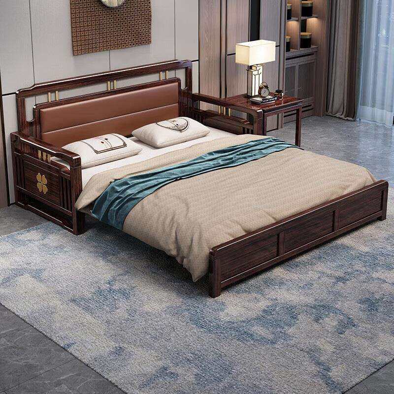 新中式紫金檀木伸缩折叠两用小户型沙发床现代客厅卧室全实木家具