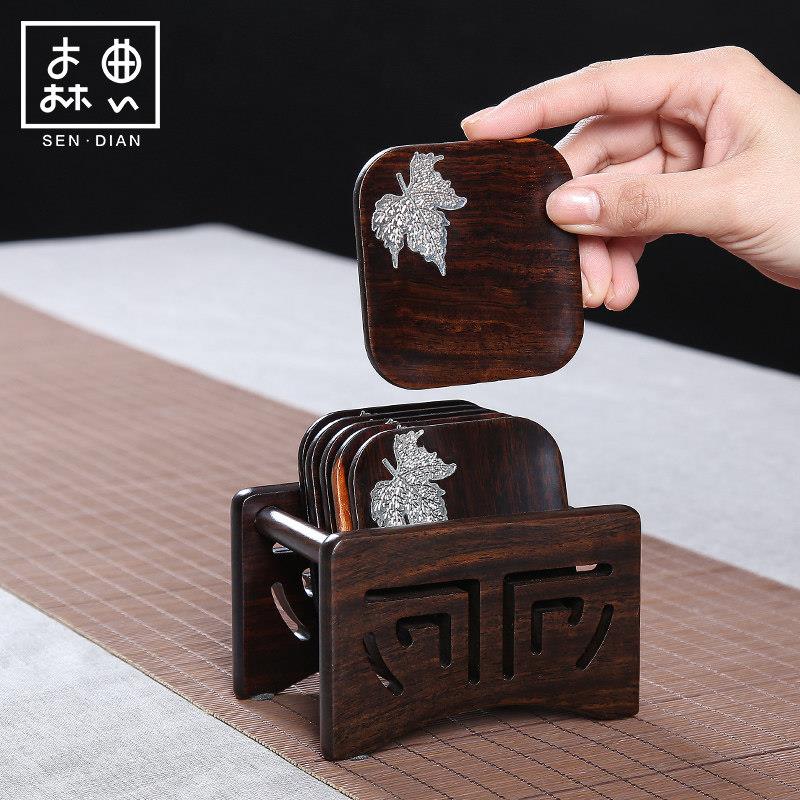 黑檀实木茶杯垫子功夫茶具配件大全茶道家用茶杯托套装隔热茶托