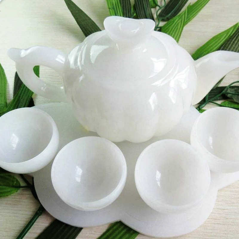 送礼品盒玉石白玉茶具套装  玉质温润 白玉酒壶茶壶茶具
