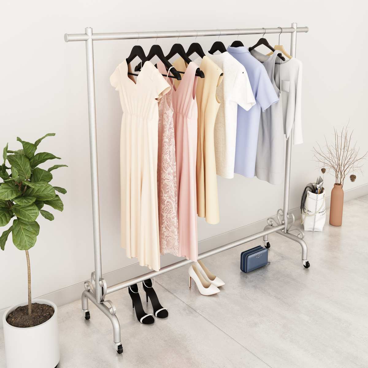 服装店货架展示架金色挂衣杆直播专用挂衣架陈列架带轮子加粗轻奢