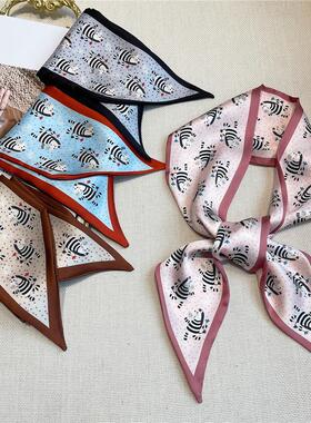 Print Hair Bands Skinny Silk Scarf Women Headband Ribbon Scr