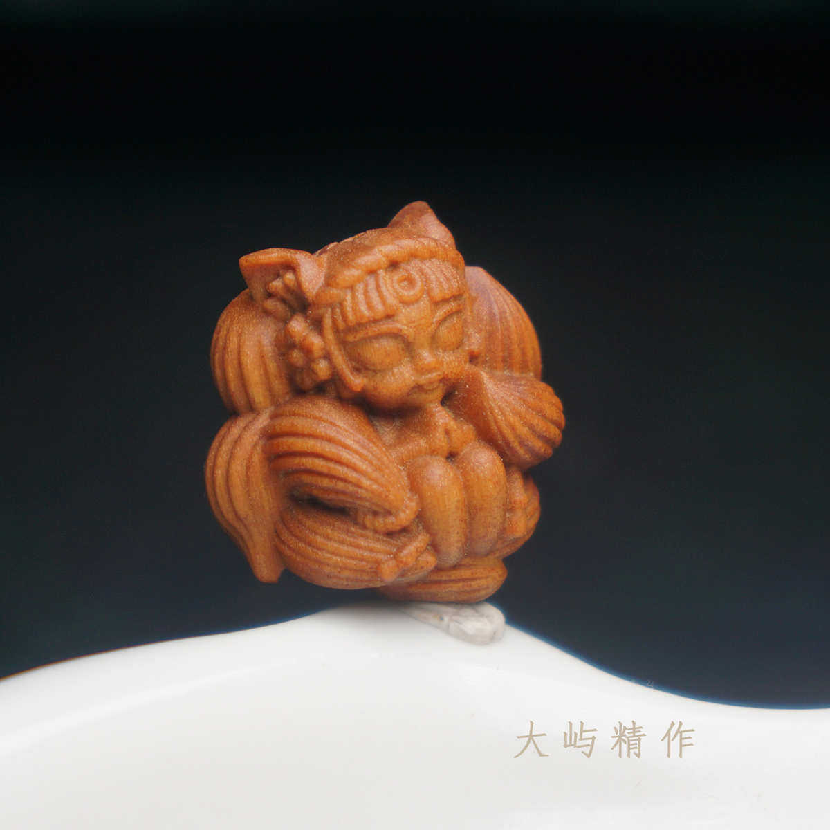 天然印度老山檀 檀香 雕刻件 立体九尾狐 凤九   DIY小配饰 吊坠