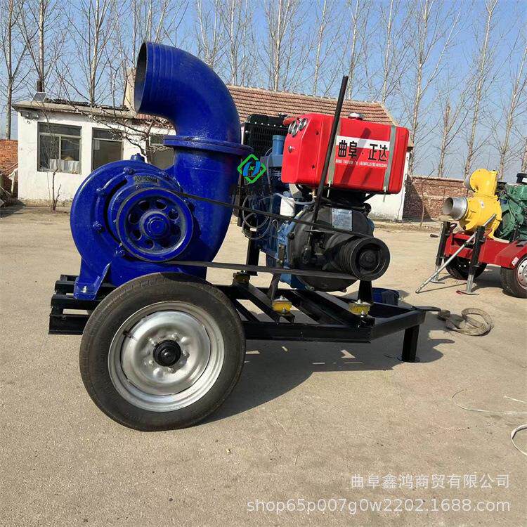4102多缸发动机带12寸混流泵 移动拖车款排水泵 工程大流量抽水泵