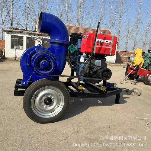 4102多缸发动机带12寸混流泵 移动拖车款排水泵 工程大流量抽水泵